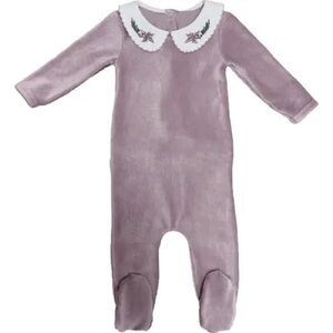 Maniere NWT 6-9M Velour Embroidered Collar Footie Lavender Maisonette